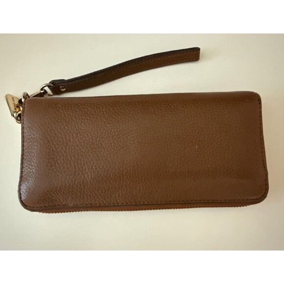 Michael Kors Large Zip Around Wristlet Continental Wallet Brown Pebble Leather - Picture 4 of 9